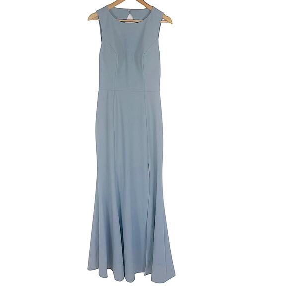 Jenny Yoo Gia Crepe Open Back Mayan Blue Fit & Flare Gown Size 10 NWT - Picture 4 of 10